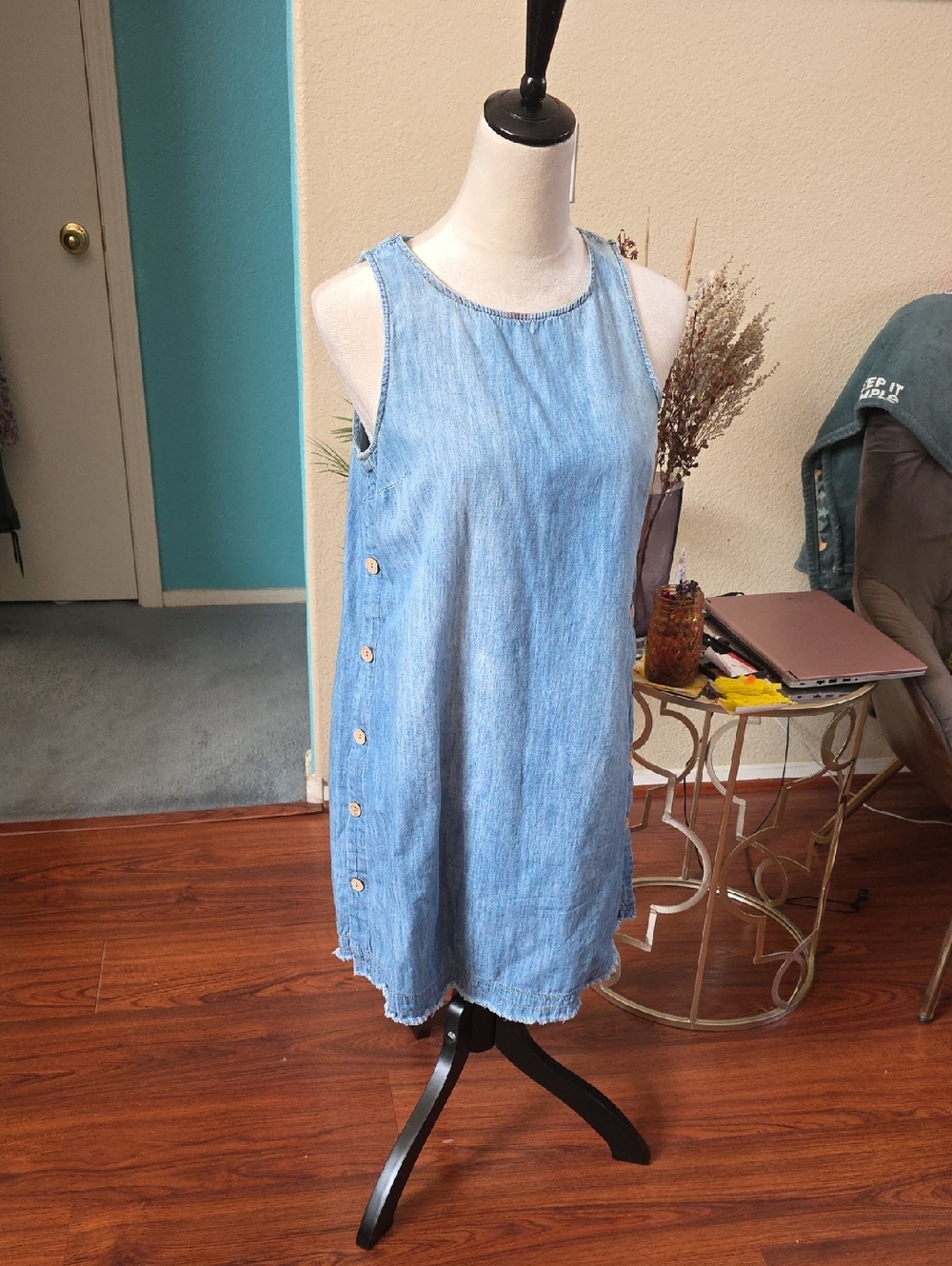 Universal Thread Light Blue Denim Sleeveless Button-Side Dress